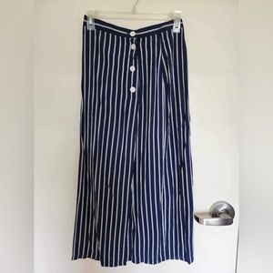 Navy Strip Gap Midi Skirt